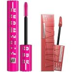 New York Lash Sensational Firework Maskara & Super Stay Vinyl Ink Uzun Süre Kalıcı Likit Parlak Ruj 15 Peachy Makyaj Seti