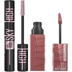 New York Lash Sensational Sky High Cosmic Black Maskara + Super Stay Vinyl Ink Uzun Süre Kalıcı Likit Parlak Ruj 35 Cheeky Makyaj Seti