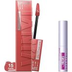 New York Super Stay Vinyl Ink Uzun Süre Kalıcı Likit Parlak Ruj 15 Peachy & Mini Tattoo Liner Gel Pencil Makyaj Seti
