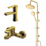 Newarc Domino Altın Lavabo-banyo Bataryası Ve Altın Duş Ünitesi 3'lü Set 971528-971518-440615g