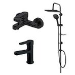 Newarc Domino Siyah Lavabo-banyo Bataryası Ve Bold Duş Ünitesi 3'lü Set 971521b-971511b-910530b