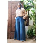 Neways 1153-Denim Püsküllü Pantolon Etek Koyu Mavi