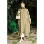 Neways 6394-Denim Parça Boya Standart Tunik Haki