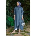 Neways 6394-denim Standart Salaş Tunik Koyu Mavi