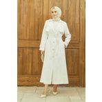 Neways 6458-Allerli Denim Trençkot Beyaz