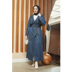 Neways 6458-Allerli Denim Trençkot Koyu Mavi