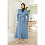 Neways 6458-Uzun Denim Trençkot Mavi
