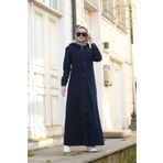Neways 6463-Denim Kapşonlu Ferace Lacivert