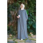 Neways 6470-denim Fermuarlı Ferace Gri