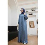 Neways 6470-Denim Fermuarlı Ferace Koyu Mavi