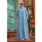 Neways 6470-Denim Fermuarlı Ferace Mavi