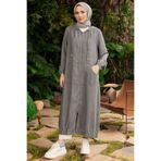 Neways 6475-denim Kapşonlu Fermuarlı Tunik Gri