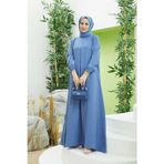 Neways 6482-Modal A Pileli Elbise İndigo