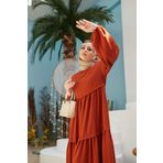 Neways 6510-Sofiya Büzgülü Elbise Taba