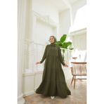 Neways 6531-BERLIN Kapşonlu Reglan Kollu Elbise Haki - 46