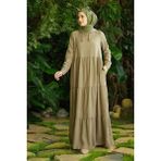 Neways 6531-DENIM Parça Boya Kapşonlu Elbise Haki - 40