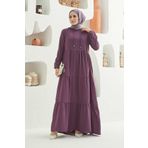 Neways 6531-krep Kapşonlu Reglan Kollu Elbise Koyu Lila