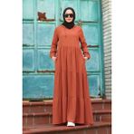 Neways 6531-KREP Kapşonlu Reglan Kollu Elbise Taba - 38
