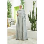 Neways 6531-Modal Kapşonlu Reglan Kollu Elbise Açık Gri