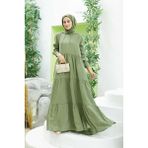Neways 6531-MODAL Kapşonlu Reglan Kollu Elbise Haki - 40