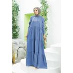Neways 6531-Modal Kapşonlu Reglan Kollu Elbise İndigo
