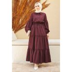Neways 6567-BÜZGÜLÜ Bağcıklı Elbise Bordo - 46