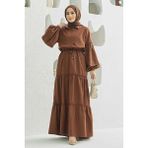 Neways 6567-CARLA Büzgülü Elbise Kahve - 42