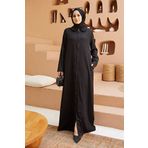 Neways 6568-denim Fermuarlı Ferace Siyah