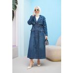 Neways 6625-Reglan kollu Trençkot Koyu Mavi