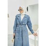 Neways 6625-Reglan kollu Trençkot Mavi