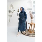 Neways Koyu Mavi Büyük Cepli Ceket Kadın Denim Kolsuz Standart Yaka ile Şık - 42