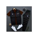NewCabin Basic BMW Mpower Baskılı Kapitone Yelek -Yazlık Eşofman Altı -T-Shirt 3'lü Alt Üst Takım