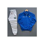 NewCabin Unisex Mavi Gri Bmw Baskılı Yarım Fermuarlı Sweatshirt Eşofman Altı Takımı