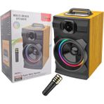 Newdaki Ahşap Kasa Multımedıa Speaker 28X23X40 Kumandalı Kablosuz Mikrofon Bluetooth V5 Taşınabilir Hoparlör - Kahverengi