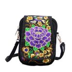 Newdvmmss Vintage Nakış Kadın Çiçek Tarzı Nakış Etnik El Çantası Çapraz Askılı Çanta Bayan Tote Omuz Çantası Dekoratif Aksesuarlar Hediyeler, mor, L