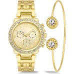 Newera Watch Metal Kordon Kadın Bileklikli Kombin Kol Saati KK350074 - Altın