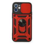 Newface iPhone 12 Mini Pars Lens Yüzüklü Silikon Kırmızı Cep Telefonu Kılıfı