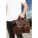 Newish Erkek Kahverengi Hakiki Deri Evrak Laptop Çantası Kahverengi (EN: 38CM BOY:26CM)