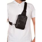 Newish Erkek Su Geçirmez Hakiki Deri Çapraz Omuz Çantası Body Bag Freebag Siyah (20cmx14cm)