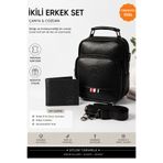 NEWISH POLO ACCESSORIES Erkek Siyah Deri Voyager Şık Günlük El Ve Omuz Çantası Şık Crossbody Günlük Erkek Seyahat Çantası ve Cüzdan