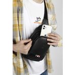 NEWISH POLO ACCESSORIES Vegan Deri Siyah Su Geçirmez Kulaklık Usb Çıkışlı Bel Ve Çapraz Omuz Çanta Göğüs Seyahat