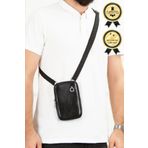 Newish Polo Cerff Leather Clup Gerçek Deri Kulaklık Çıkışlı Freebag Omuz Çantası Siyah (12X18CM)
