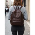 Newish Polo Donna Model Sırt Çantası-Yıkama Suni Deri - Koyu Kahve