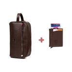 Newish Polo Erkek Deri Mekanizmalı Cüzdan Ve Portföy Clutch Traş Kozmetik Bakım Ve Günlük El Çantası 14x24cm New171 - Acı Kahverengi