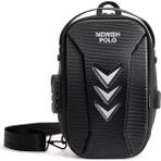 Newish Polo Erkek Şifreli Kilitli Su Geçirmez Sling Bag Çapraz Omuz ve Sırt Çantası - NEWPOLO404 - Siyah