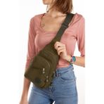 Newish Polo Kadın Krinkıl Kumaş Bodybag Çapraz Göğüs ve Omuz Çantası new126 - Haki