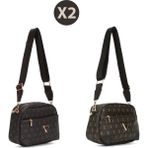 Newish Polo Kadın Monogram Desenli Uzun Askılı Çapraz Omuz Çantası 2 Adet – Siyah Kahve - NEWPOLO361 - Siyah - Kahve