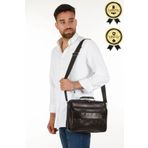 Newish Polo Kasalı Battal Boy Erkek Hakiki Deri El Ve Omuz Askılı Çanta Siyah