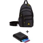 Newish Polo Keten Kumaş USB Kulaklık Çıkışlı Göğüs Omuz Çantası ve Mekanizmalı Cüzdan Kartlık - Siyah - NEWPOLO122 - Gri Siyah