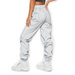 NewL Yansıtıcı pantolon kadın marka Hip Hop dans floresan pantolon rahat Harajuku gece Sporting Jogger pantolon gri, gri, XXL